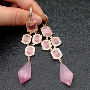YYGEM Pink Cat Eye Cz Hook Earrings Romantic Style