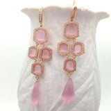 YYGEM Pink Cat Eye Cz Hook Earrings Romantic Style
