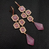 YYGEM Pink Cat Eye Cz Hook Earrings Romantic Style