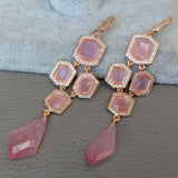 YYGEM Pink Cat Eye Cz Hook Earrings Romantic Style