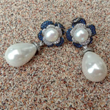 YYGEM Teardrop Sea Shell Pearl CZ Flower Stud Earrings