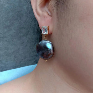 YYGEM Women Dangle Earrings Freshwater Coin Pearl Drop Earrings