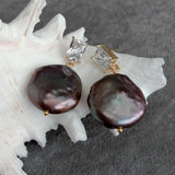 YYGEM Women Dangle Earrings Freshwater Coin Pearl Drop Earrings