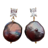 YYGEM Women Dangle Earrings Freshwater Coin Pearl Drop Earrings