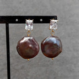 YYGEM Women Dangle Earrings Freshwater Coin Pearl Drop Earrings