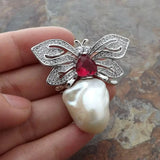 YYGEM Butterfly CZ Micro Pave Pearl Brooch
