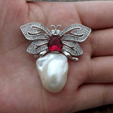 YYGEM Butterfly CZ Micro Pave Pearl Brooch