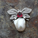 YYGEM Butterfly CZ Micro Pave Pearl Brooch