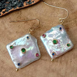 YYGEM 14MM Keshi Pearl Hook Earrings with Cubic Zirconia Rhinestone
