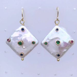 YYGEM 14MM Keshi Pearl Hook Earrings with Cubic Zirconia Rhinestone