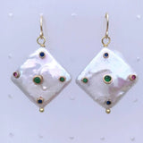 YYGEM 14MM Keshi Pearl Hook Earrings with Cubic Zirconia Rhinestone