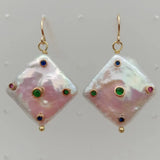 YYGEM 14MM Keshi Pearl Hook Earrings with Cubic Zirconia Rhinestone