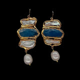 Cultured Biwa Pearl Jade Pave Drop Earrings