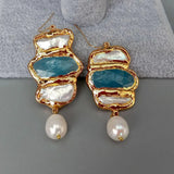 Cultured Biwa Pearl Jade Pave Drop Earrings