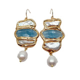 Cultured Biwa Pearl Jade Pave Drop Earrings