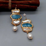 Cultured Biwa Pearl Jade Pave Drop Earrings