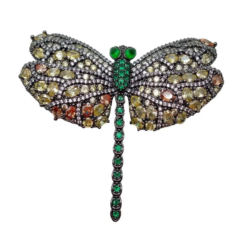 Dragonfly CZ Micro Pave Gunmetal Plated Animal Brooch
