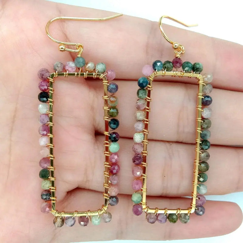 3MM Rainbow Tourmaline Round Earrings