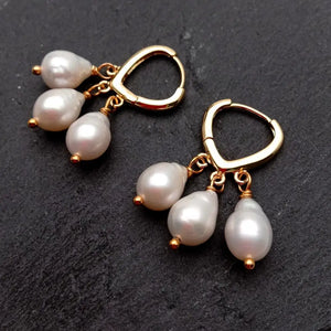 YYGEM 7*8mm Natural Flameball Pearl Hoop Earrings