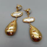 Biwa Pearl Teardrop Stud Earrings with Cz Pave