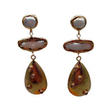 Biwa Pearl Teardrop Stud Earrings with Cz Pave