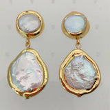 YYGEM Cultured Coin Pearl Stud Earrings