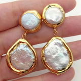 YYGEM Cultured Coin Pearl Stud Earrings
