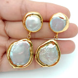 YYGEM Cultured Coin Pearl Stud Earrings