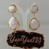 YYGEM Cultured Coin Pearl Stud Earrings