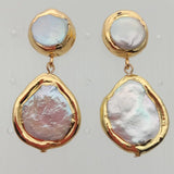 YYGEM Cultured Coin Pearl Stud Earrings