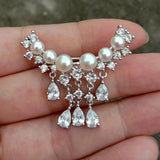 YYGEM Freshwater Pearl CZ Pave Silver Brooch