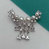 YYGEM Freshwater Pearl CZ Pave Silver Brooch