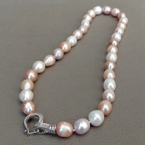 YYGEM Freshwater Pearl Choker Necklace with CZ Pave Clasp