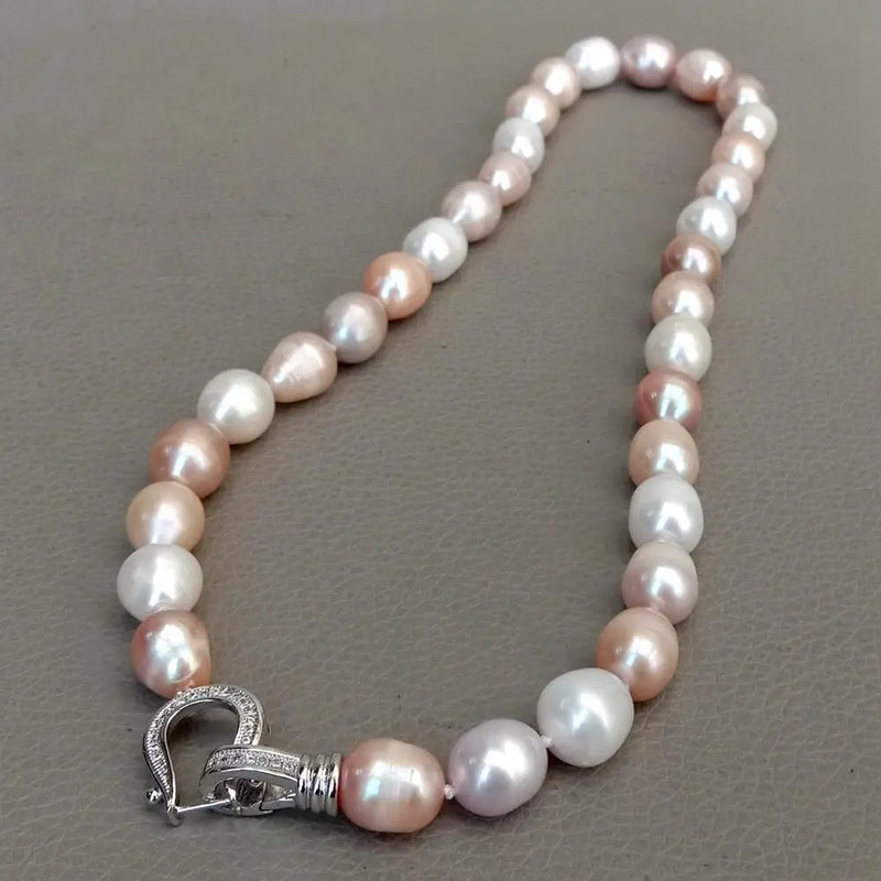 YYGEM Freshwater Pearl Choker Necklace with CZ Pave Clasp