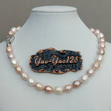 YYGEM Freshwater Pearl Choker Necklace with CZ Pave Clasp