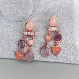 Geometric Amethyst Rose Quartz Stud Earrings for Women