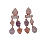 Geometric Amethyst Rose Quartz Stud Earrings for Women
