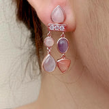 Geometric Amethyst Rose Quartz Stud Earrings for Women