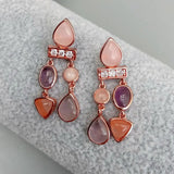 Geometric Amethyst Rose Quartz Stud Earrings for Women