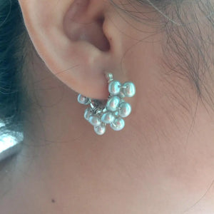 Gray Freshwater Pearl 925 Silver Hoop Earrings for Women
