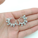Gray Freshwater Pearl 925 Silver Hoop Earrings for Women