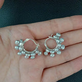 Gray Freshwater Pearl 925 Silver Hoop Earrings for Women