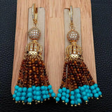 Natural Yellow Tiger Eye Turquoise Cz Cap Leverback Earrings