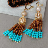 Natural Yellow Tiger Eye Turquoise Cz Cap Leverback Earrings