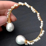 YYGEM Freshwater Pearl Adjustable Bangle Bracelet