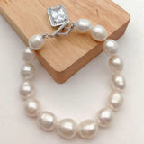YYGEM Rice Pearl Bracelet Rectangle Cz Pave Clasp
