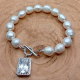 YYGEM Rice Pearl Bracelet Rectangle Cz Pave Clasp