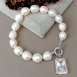 YYGEM Rice Pearl Bracelet Rectangle Cz Pave Clasp