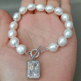 YYGEM Rice Pearl Bracelet Rectangle Cz Pave Clasp
