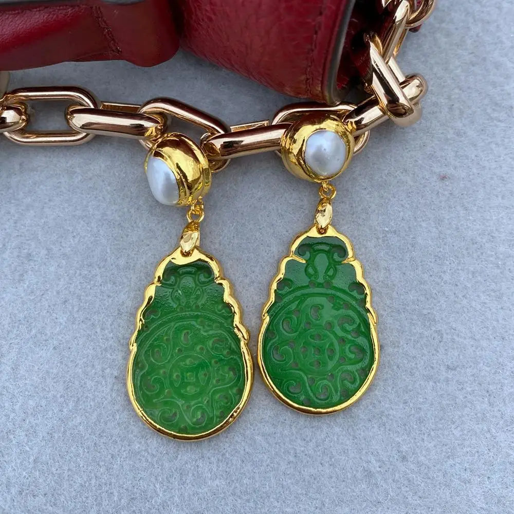 Vintage Pearl Jade Stud Earrings Party Jewelry for Women